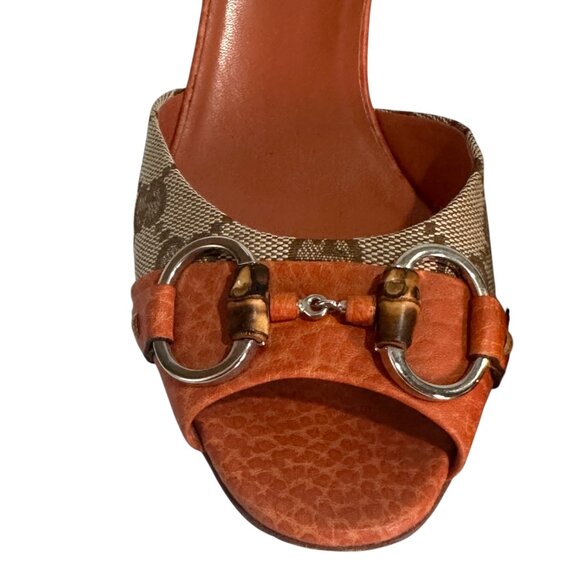 Vintage Gucci Orange Leather Horsebit Bamboo Heels Size 37 US 7 - Picture 7 of 9